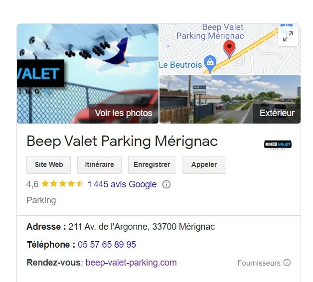 Avis Google Beep Valet Parking Mérignac